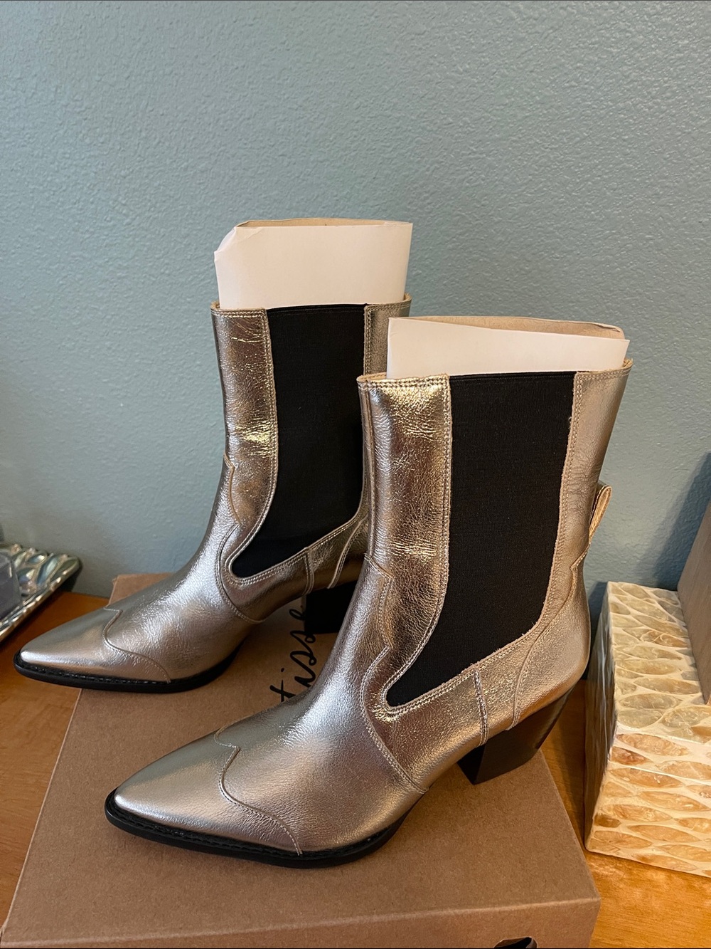 Matisse Gold Crinkle Chelsea Boots